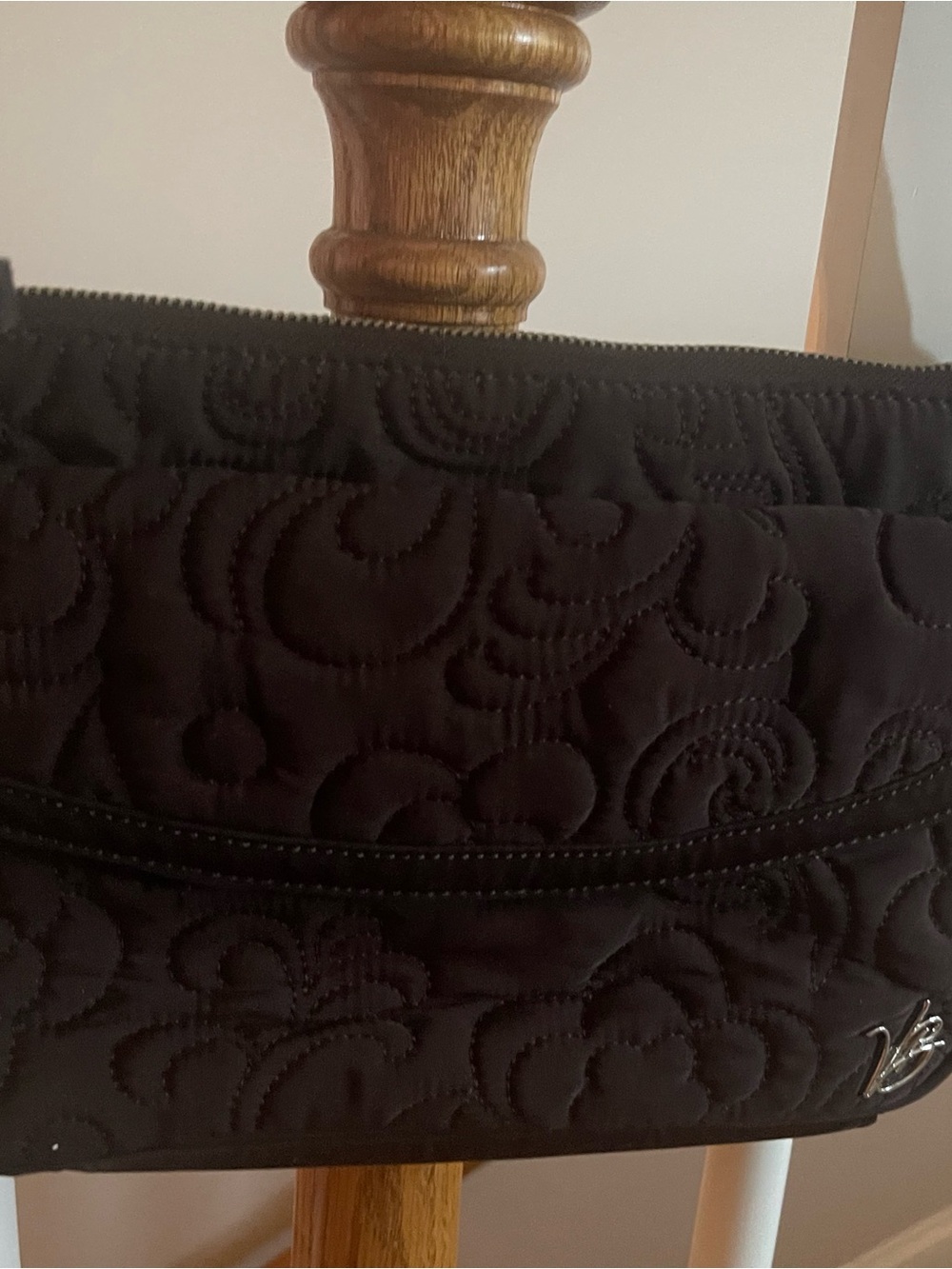 Vera Bradley Black Quilted Crossbody Bag with V Accent